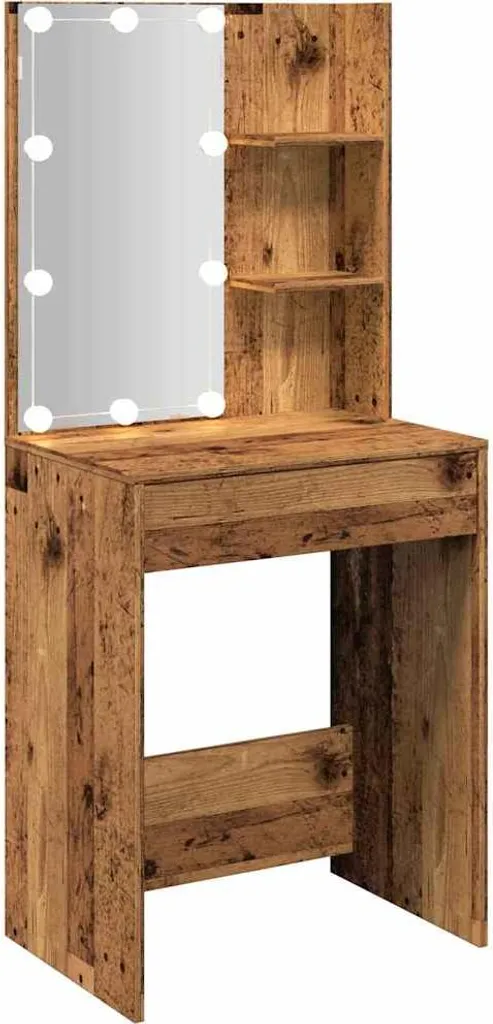 Coiffeuse Compacte pour Chambre avec Éclairage LED Style Vintage