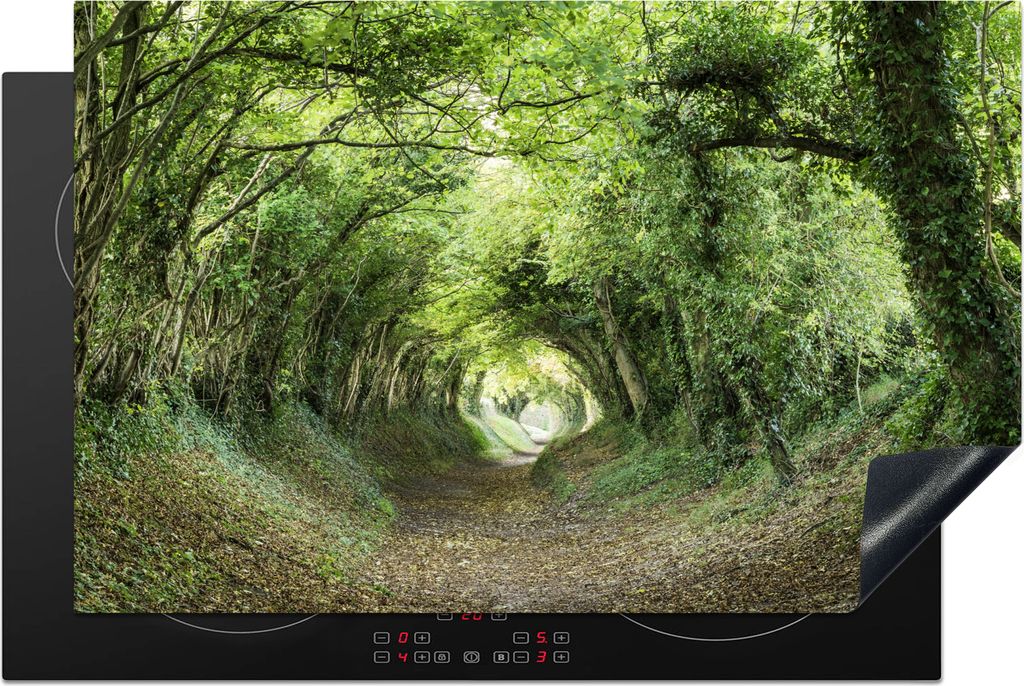 KitchenYeah Herdabdeckplatte Wald - Baum - Tunnel , 80x52cm, Küche Deko, Glaskeramikkochfeld Herdabdeckung, Abdeckplatte fùr Kochfeld