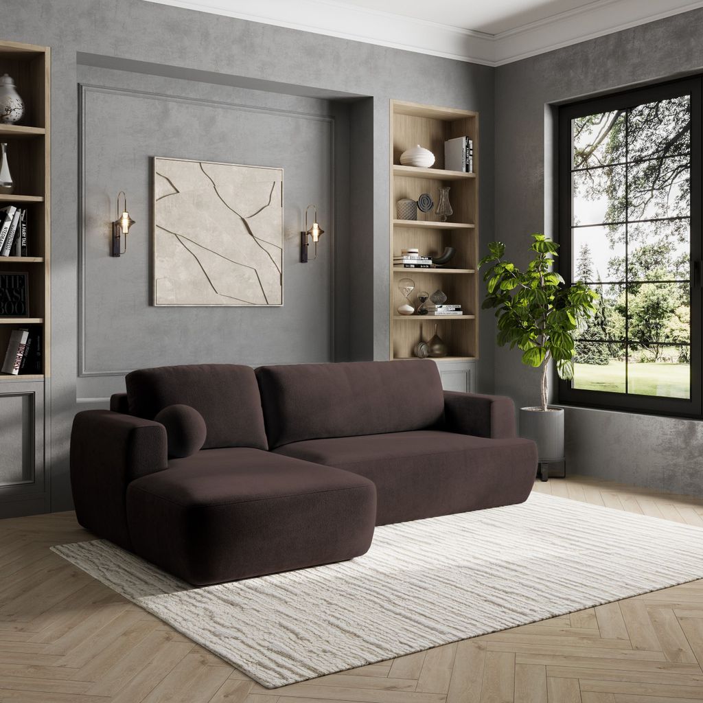 Masseno Ecksofa SENTI K L-S mit Schlaffunktion L-Form, Sofa mit Bettkasten, Wohnzimmersofa, Couch, Soffa, Bettsofa, Couchgarnitur- Braun, KRONOS 06