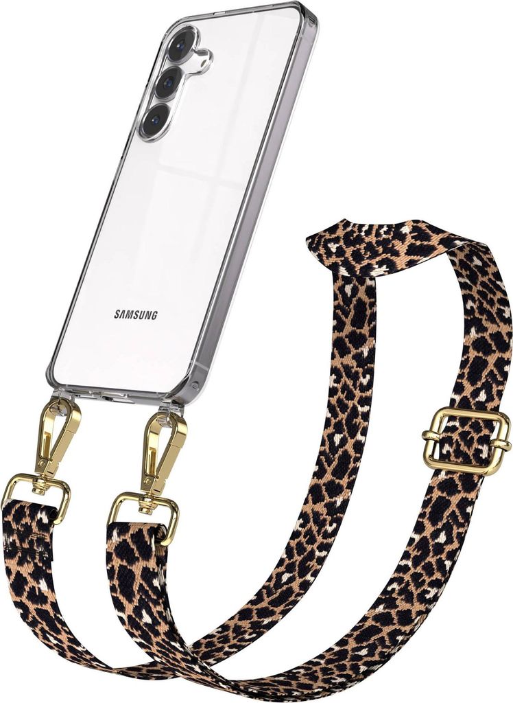 EAZY CASE Handykette - Verstellbarer Trageriemen kompatibel mit Samsung Galaxy S25 FE, Handykordel mit transparenter Silikon-Hülle, Karabiner Silb...