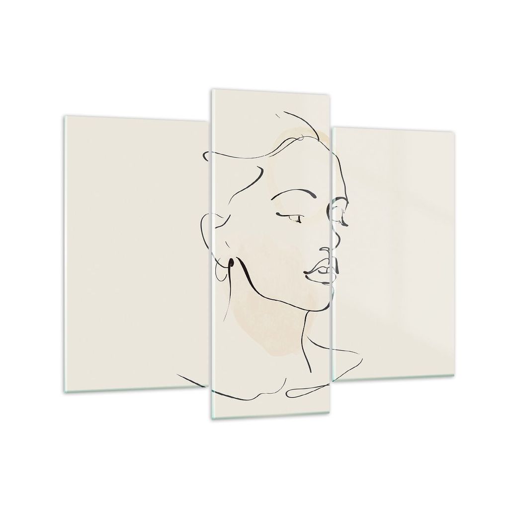 Bilder auf glas - 3 Teile - Frau Zeichnung Linie - 130x100cm - Glasbilder - Wandbilder - Bilder - zum Aufhängen bereit - Wanddekoration aus Glas -...