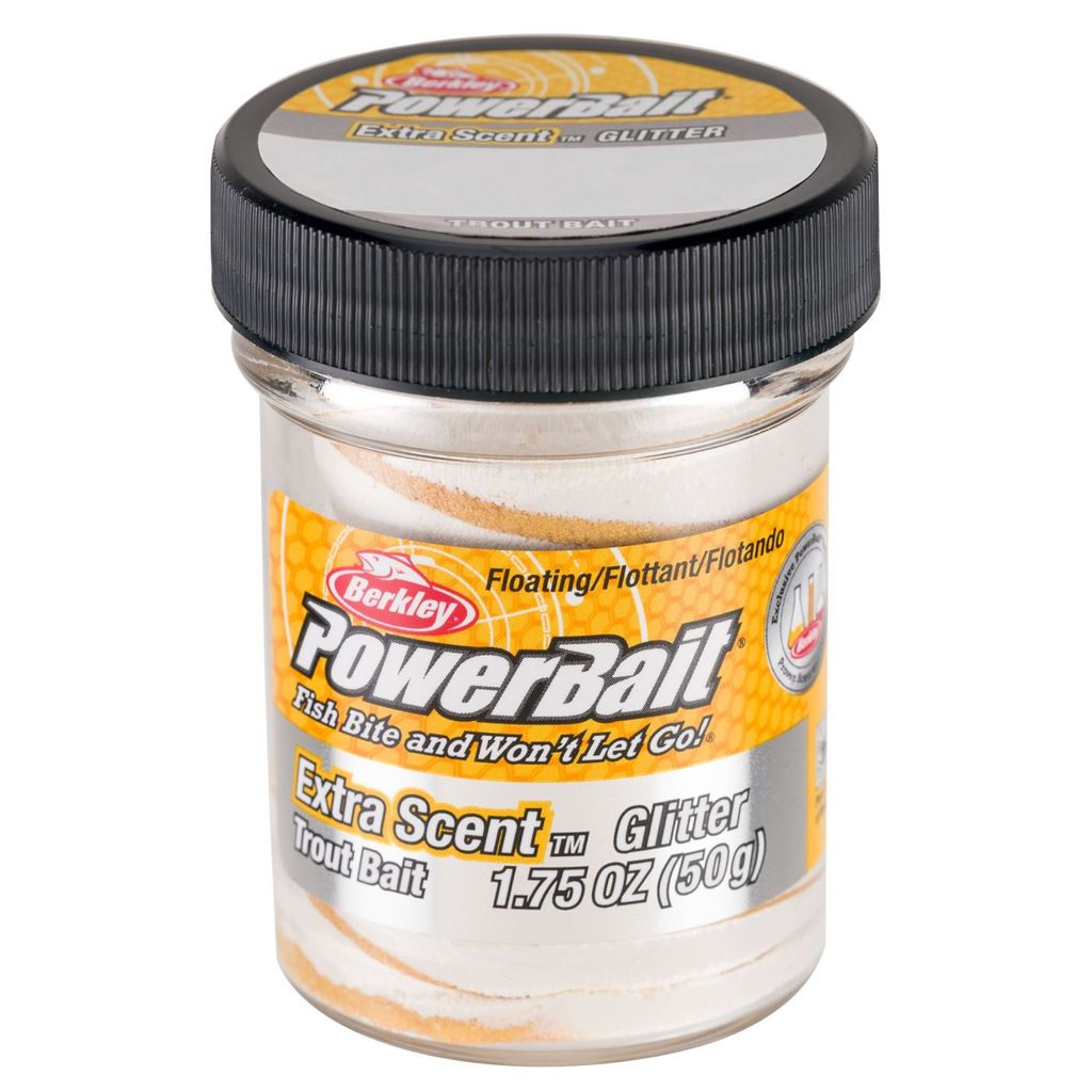 Berkley PowerBait Trout Bait Glitter - 50g Forellenteig, Farbe:Goldfarben / Weiß