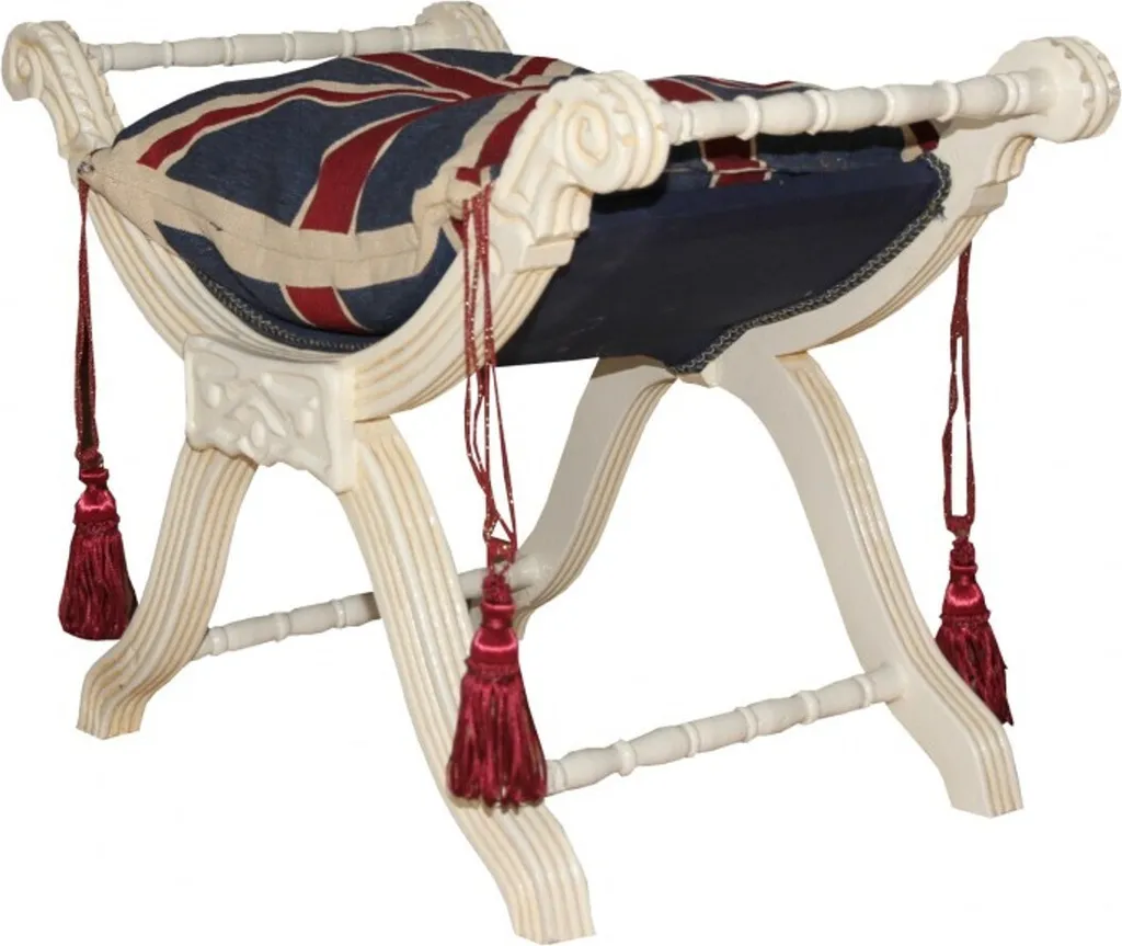 Petit Tabouret Union Jack pour Salon et Chambre - Style British Crème