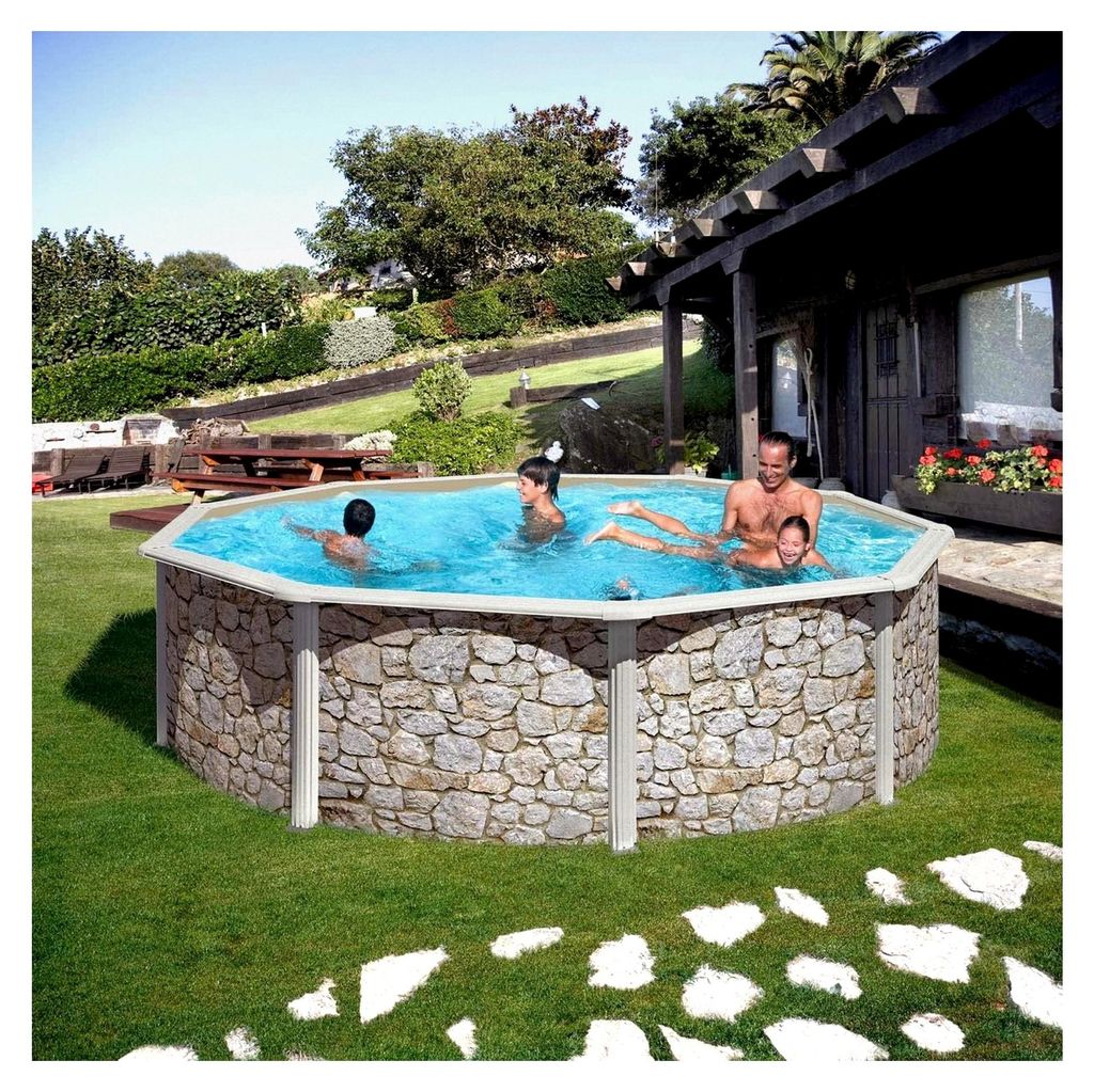 Gre Giant Rundpool 460x120cm (Ø x H), Stahlwandbecken mit blauer Poolfolie 0,4mm, extra breitem Handlauf, inkl. Skimmer-Set und Leiter, Menge: 1 S...