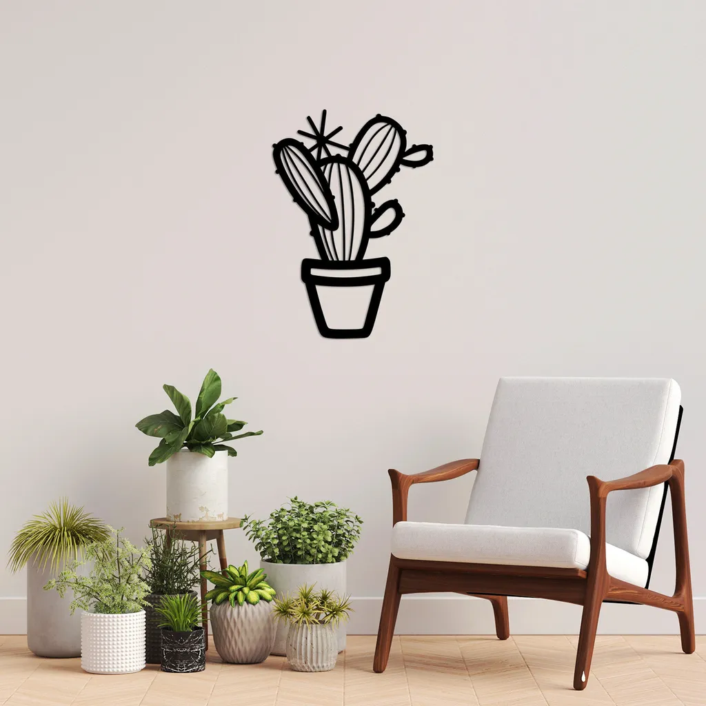 Cactus in Metallo Wallity TNL3142 Nero 49x70cm - Decorazione Resistente