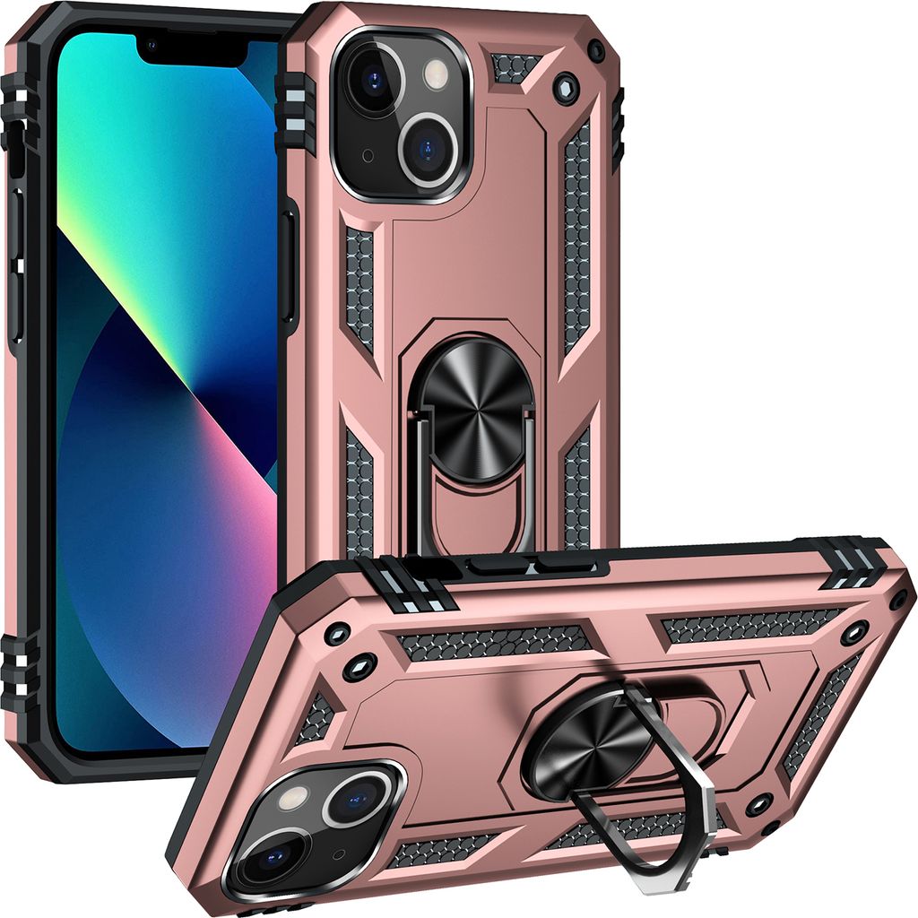 Schutzhülle für iPhone 13 Mini, Dual Layer Militäre Fallschutz Hülle mit Ringhalterung Ständer für iPhone 13 Mini Roségold
