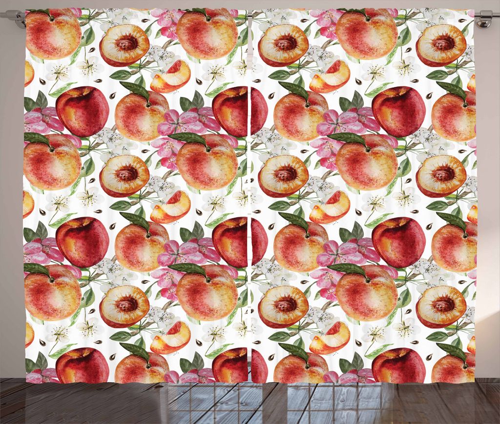 ABAKUHAUS Pfirsich Rustikaler Vorhang, Exotische Lively Sommer Yard, Wohnzimmer Universalband Gardinen mit Schlaufen und Haken, 280 x 175 cm, Mehrf...