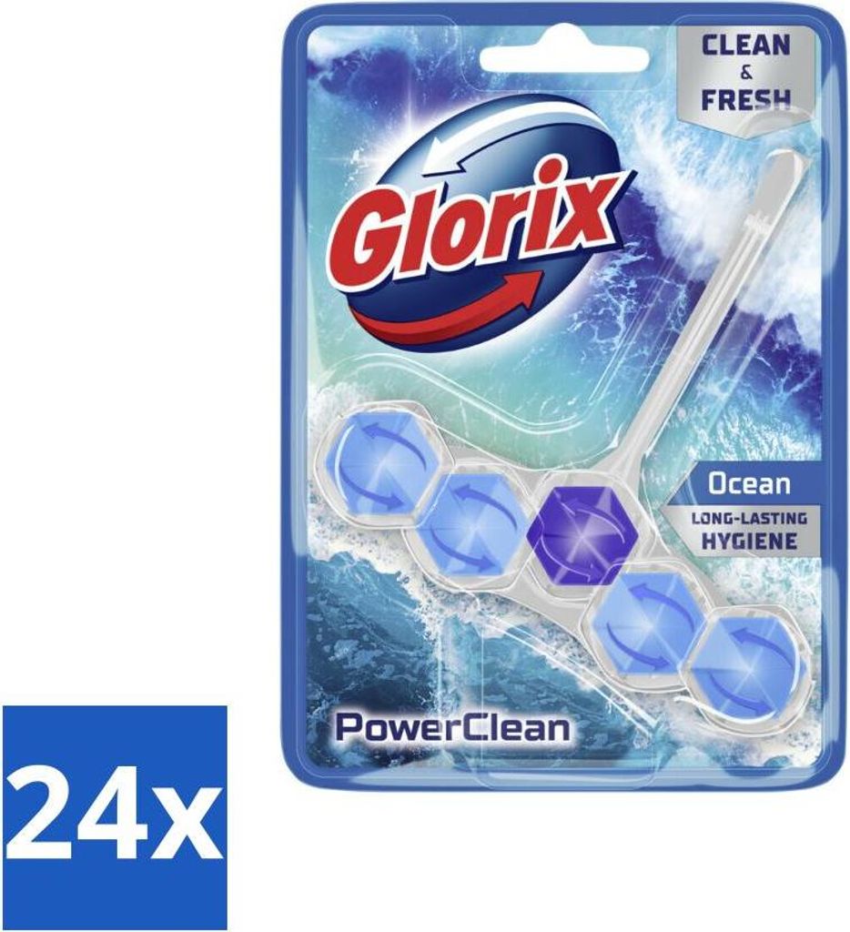 Glorix - Toilettenblock - Power Clean Ocean - Frischer Duft - 1 Block - Vorteilspack - 24 Stücke