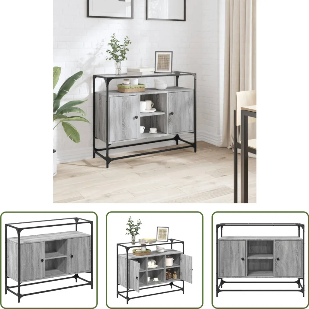 Credenza Moderna Grey Sonoma 98cm | Elegante Piano in Vetro e Legno