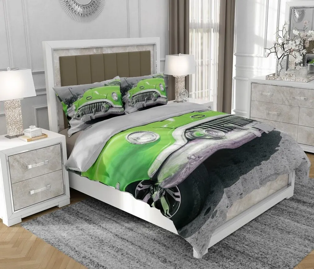 Biancheria Letto 160x200 100% Cotone Auto Verde SOVIO So.0004