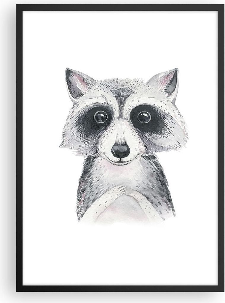 Gerahmtes Poster - Schwarzer Rahmen - Waschbär Bild Kinder - 50x70 cm - Wand Bild - Wanddeko - Wandbilder - Kunstposter - Wandposter - Bilderrahme...