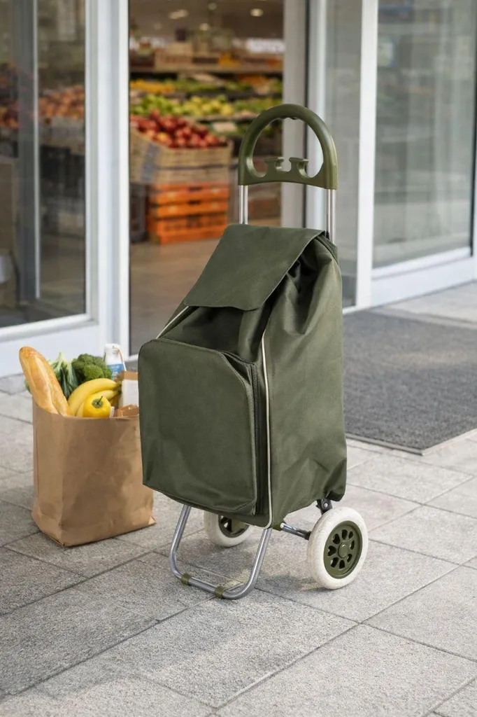 Caddie de courses 40 litres vert à 2 roues - Sac robuste et léger - 2