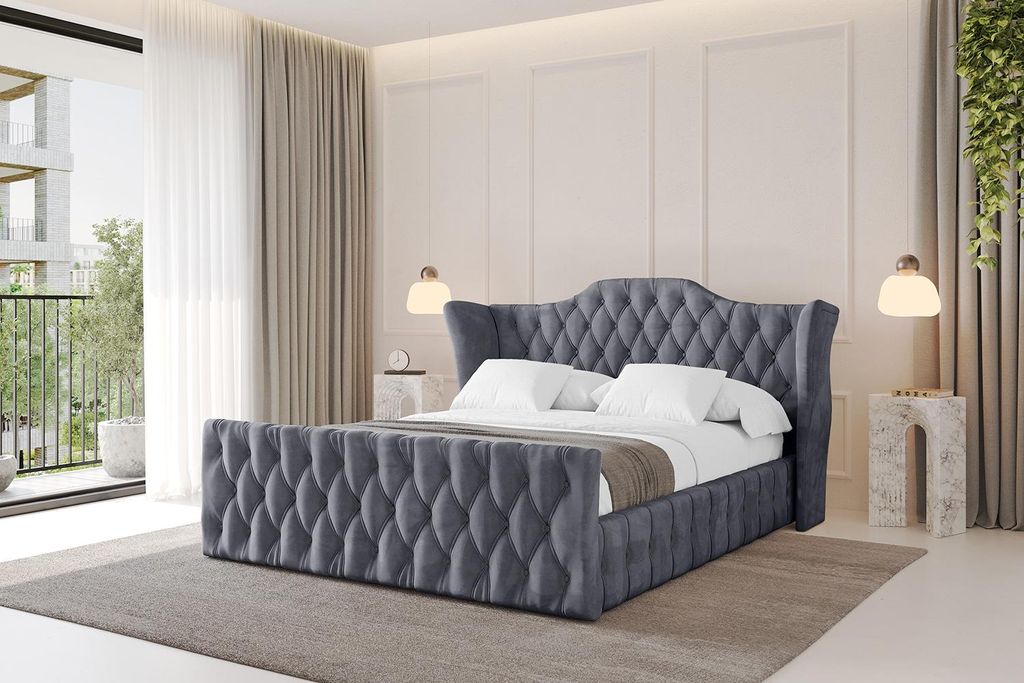 ALTDECOR Polsterbett mit Bettkasten - MODY-Z - 120x200 Dunkelgrau Casablanca - Bett mit Kopfteil und Fußteil, Boxbett ohne Matratze, Doppelbett mi...