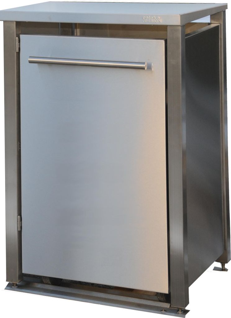 reinkeDESIGN | Mülltonnen-Verkleidung 1x120L | Typ_M | Pultdach, Edelstahlpfosten, Seiten & Türen in V2A | für Mietshäuser, Herstellervertrieb