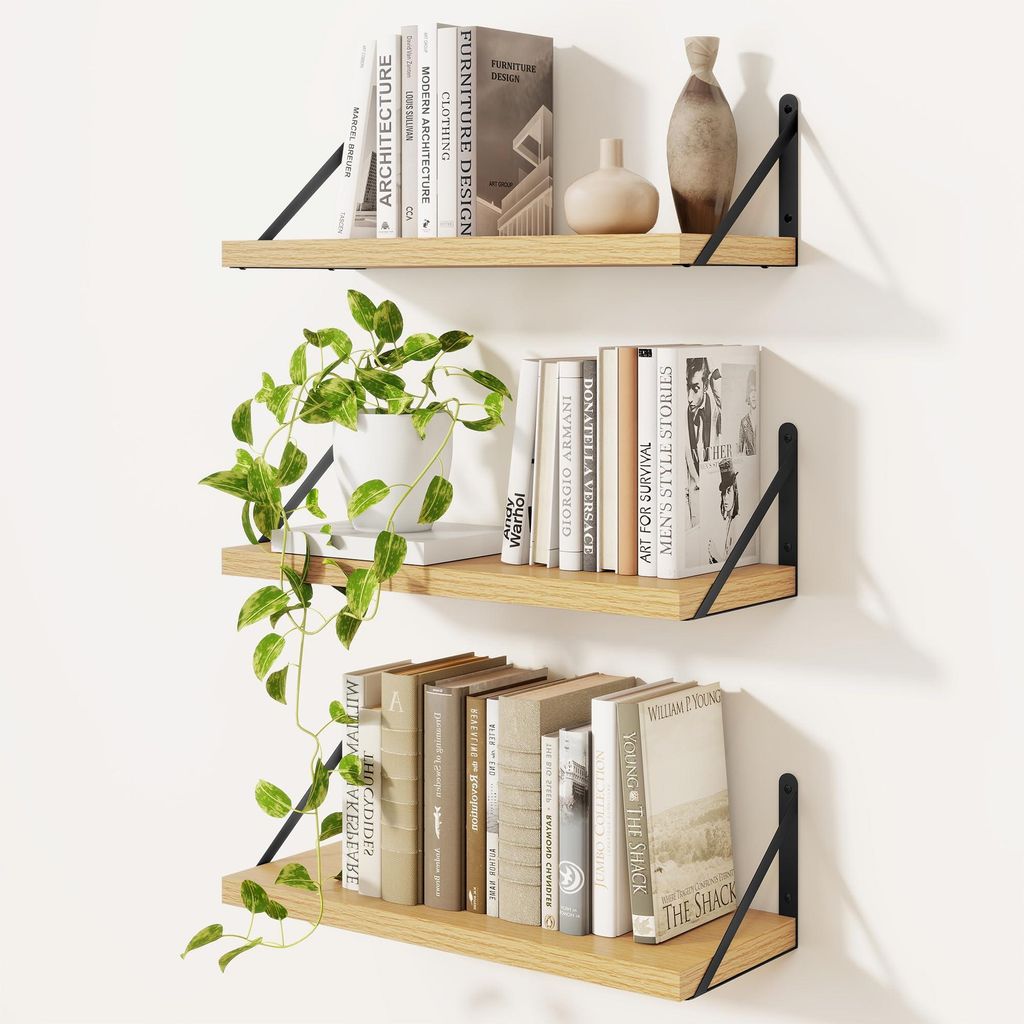 3er-Set Wandregale, Wandbücherregal, Wandregal aus Holz, schwebendes Regal für Wohnzimmer, Schlafzimmer, Küche, Badezimmer und Arbeitszimmer, 40...