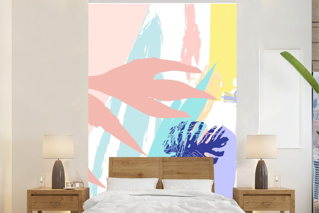 MuchoWow Fototapete für Wohnzimmer oder Schlafzimmer Wandtapete Vinyl Motivtapete Sommer - Strand - Rosa - 160x240 cm - Vinyltapete