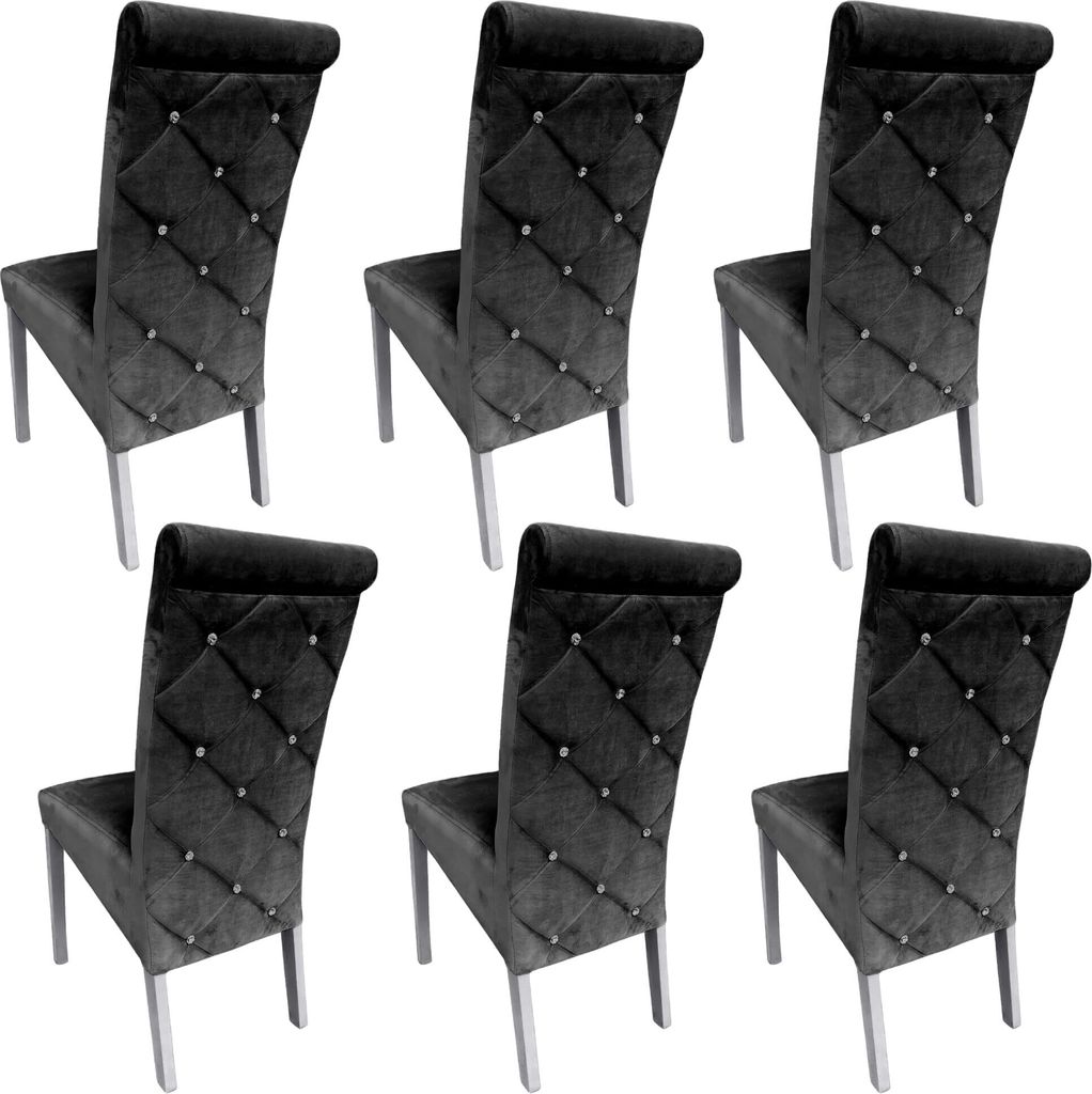 Ares Meble Esszimmerstühle 6er Set K6 - Esstisch Stühle, Esszimmerstuhl Holz - Küchenstühle, Essen Stuhl - Samt Schwarz - Weiß