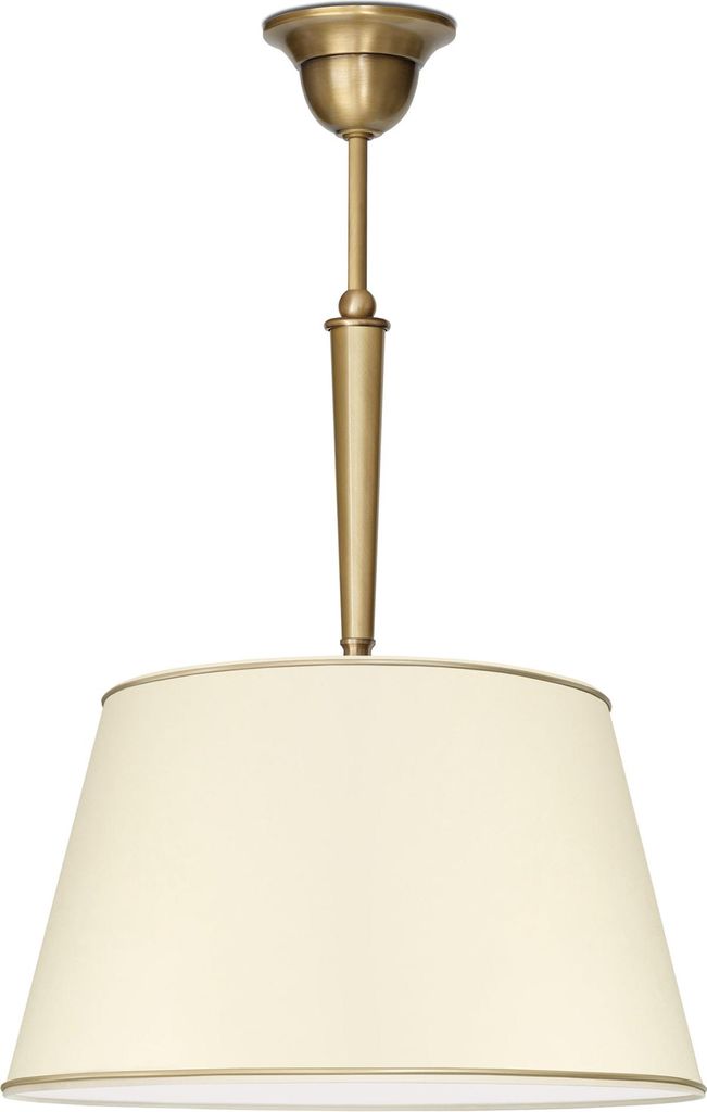 Messing Pendelleuchte elegant Stoffschirm Goldpatina 50cm O35cm E27 60W Esstisch Küche Wohnzimmer handgefertigt