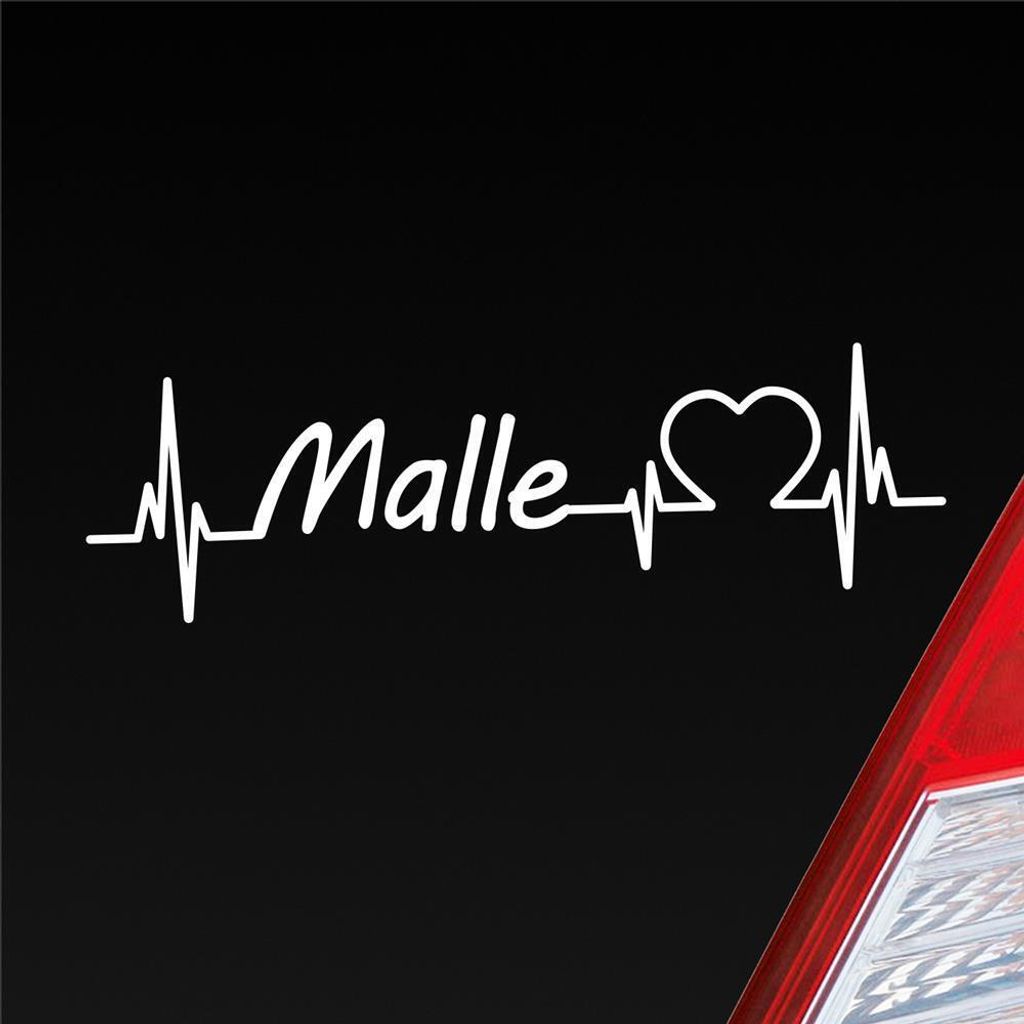 Auto Aufkleber Malle Puls Herzschlag mit Insel Motiv 19x6 cm Weiss Glanz Sticker Heckscheibenaufkleber
