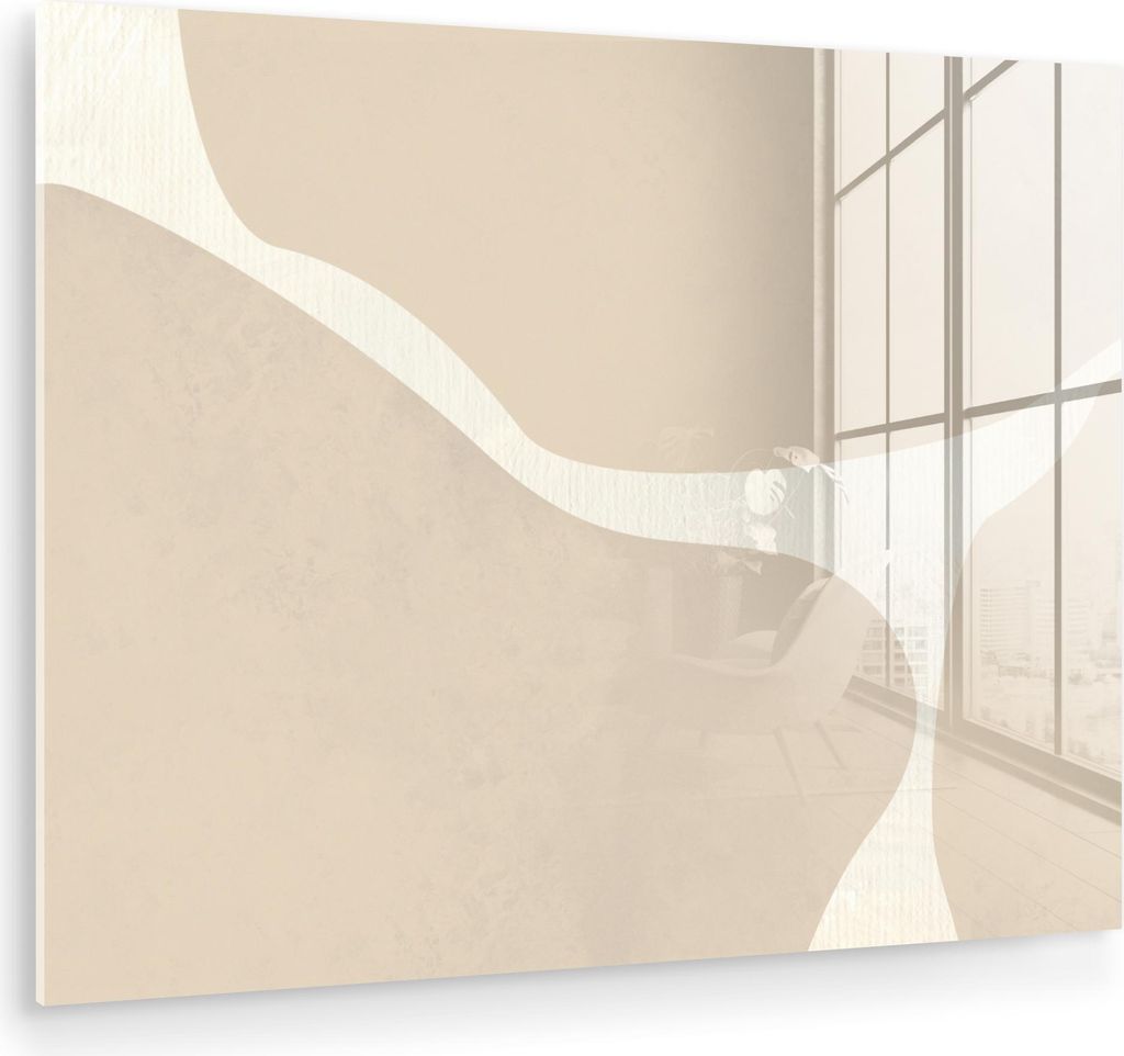 MuchoWow Glasbilder - Bilder auf Wandbild - Foto auf Glas Abstrakt - Beige - Moderne Kunst 80x60 cm Wanddekoration aus Glas - Acrylglasbild - Acryl...