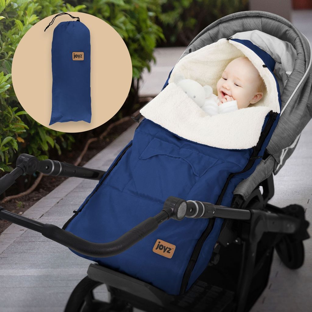 Joyz Universal Fußsack Blau, für Babyschale, Kinderwagen & Buggy, Sitzauflage aus Fleece, Kuschelsack mit Reißverschluss, Kopfteil & Tasche