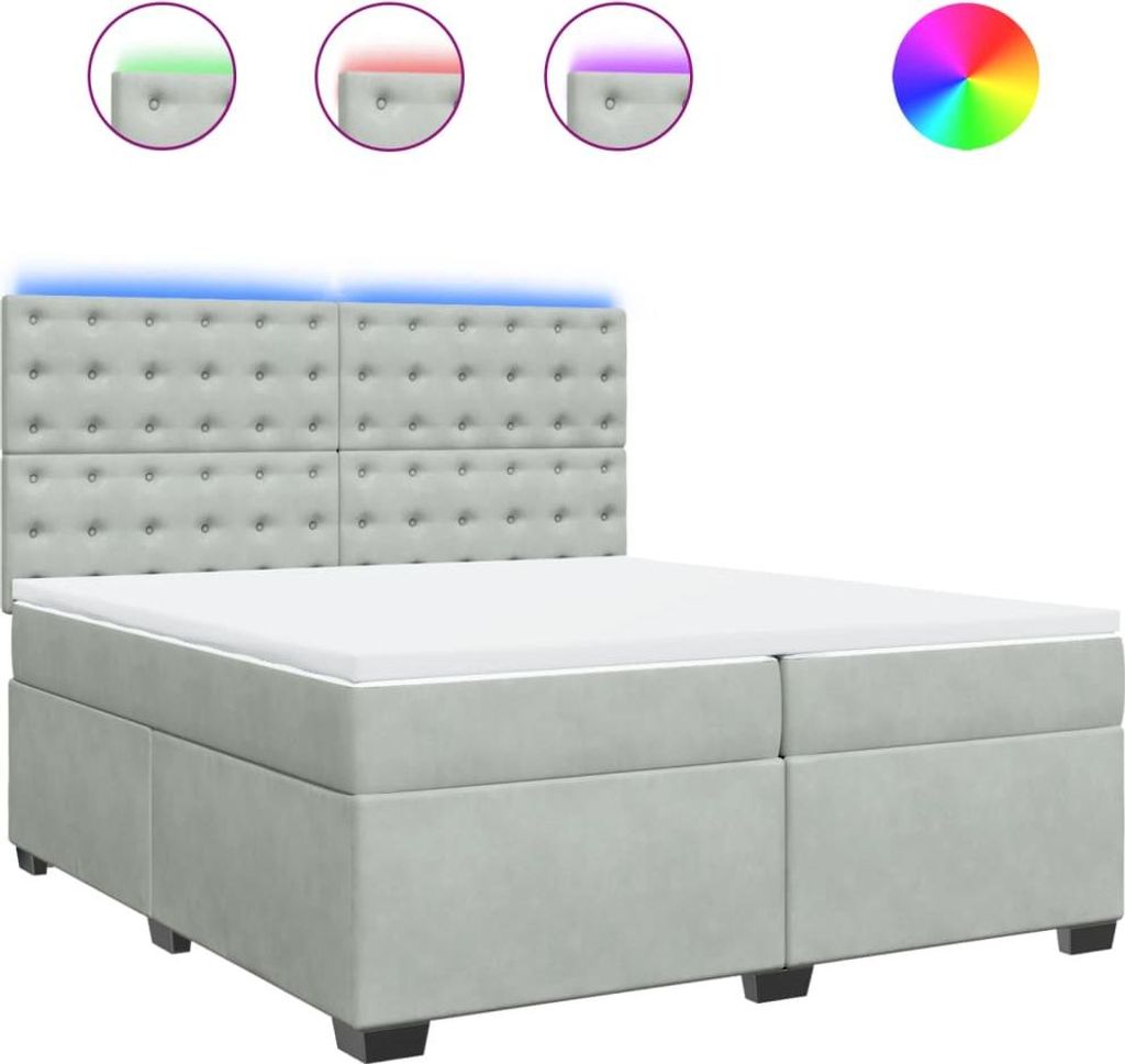 vidaXL Boxspringbett mit Matratze Hellgrau 200x200 cm Samt