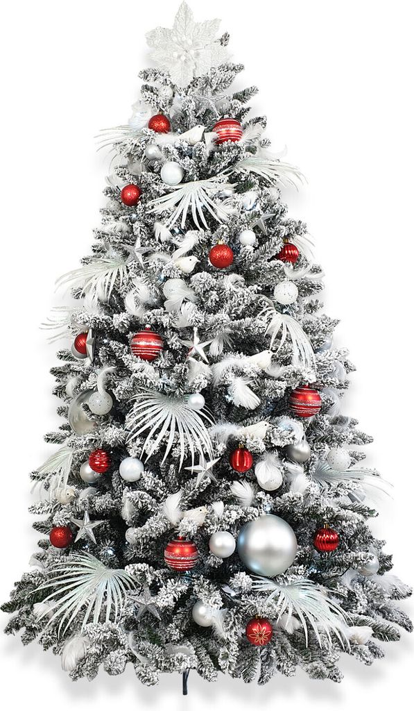 Geschmückter künstlicher weihnachtsbaum mit 133 Stk Kugeln POLAR ROT 150 cm mit Metallständer