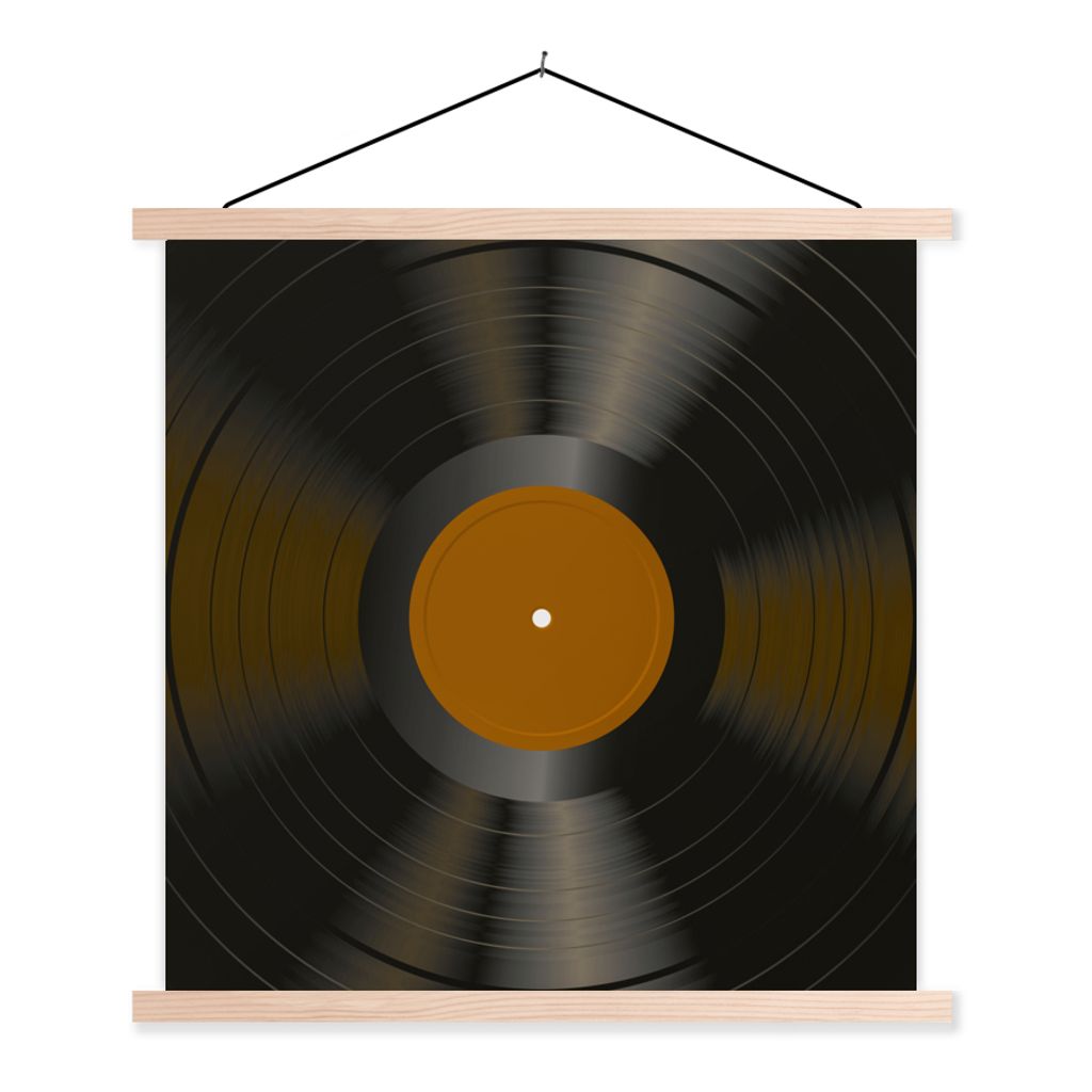 MuchoWow Textilposter Vinyl - LP - Schallplatten - Braun 40x40 cm mit holzfarbenen Rahmen - Posterleiste