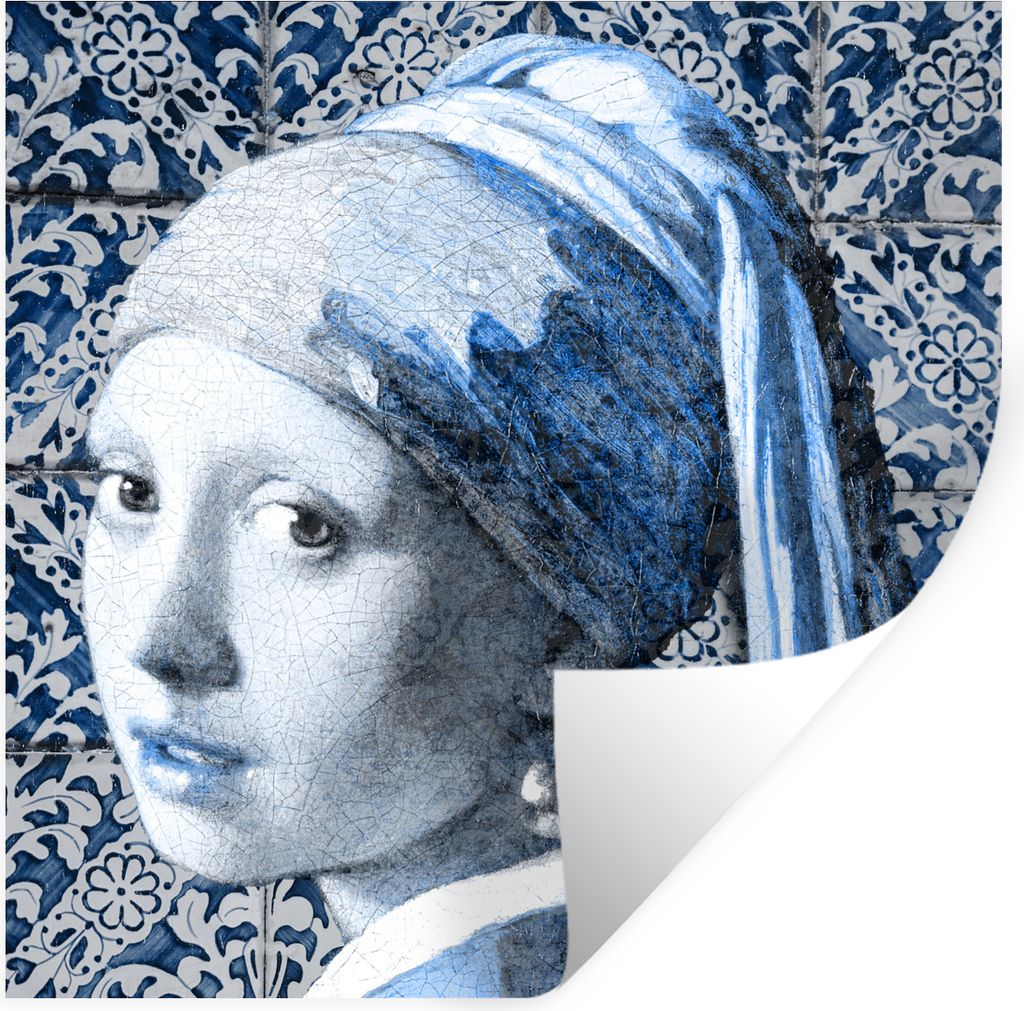 MuchoWow Wandtattoo Wandsticker Wandaufkleber Mädchen mit Perlenohrring - Johannes Vermeer - Delfter Blau 100x100 cm Selbstklebend und Repositio...