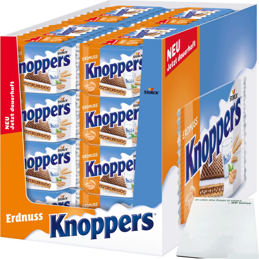 Knoppers Erdnuss Waffelschnitte 16er VPE (16x 8x25g Packung) + usy Block