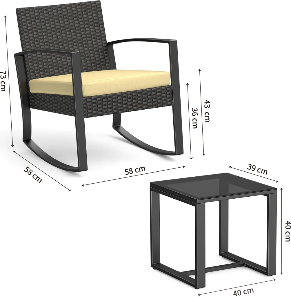 Ensemble bistrot pour petit balcon, mobilier de terrasse 2 places compact