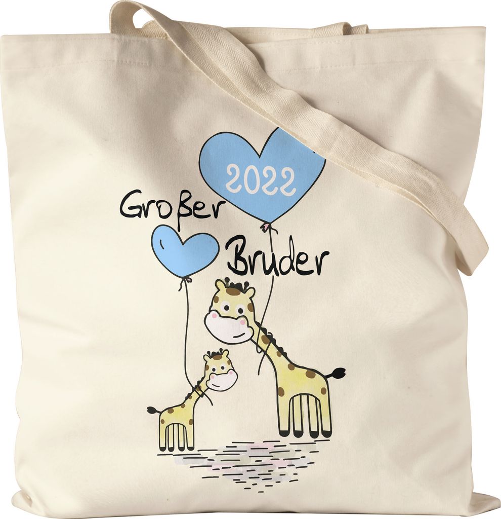 Großer Bruder 2022 Jutebeutel Stoffbeutel Canvas Ankündigung Schwangerschaft Brüder Kinder Babynews Giraffen Motiv