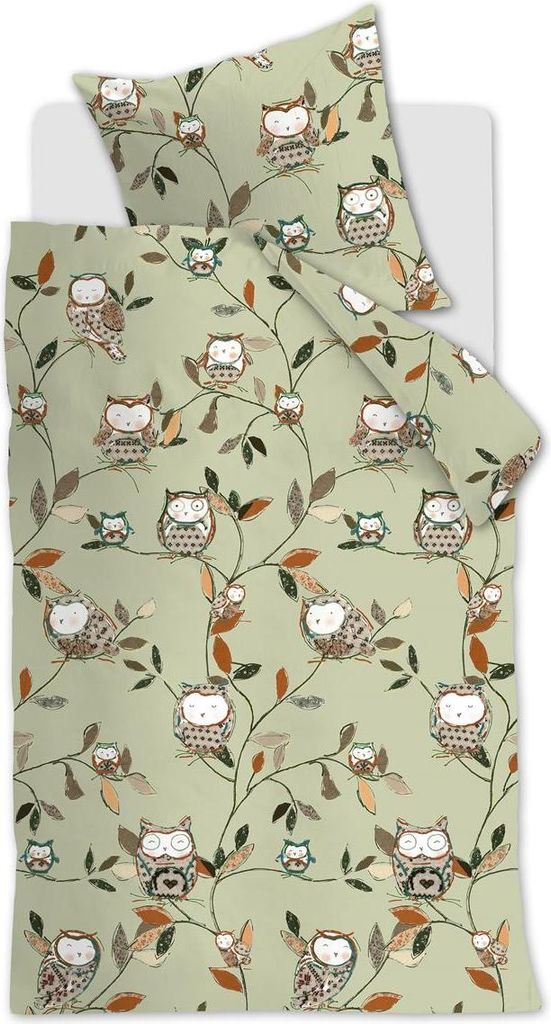 Hannekejag Renforcé-Bettwäsche-Garnitur Owlsome Farbe Green Größe 135x200+80x80