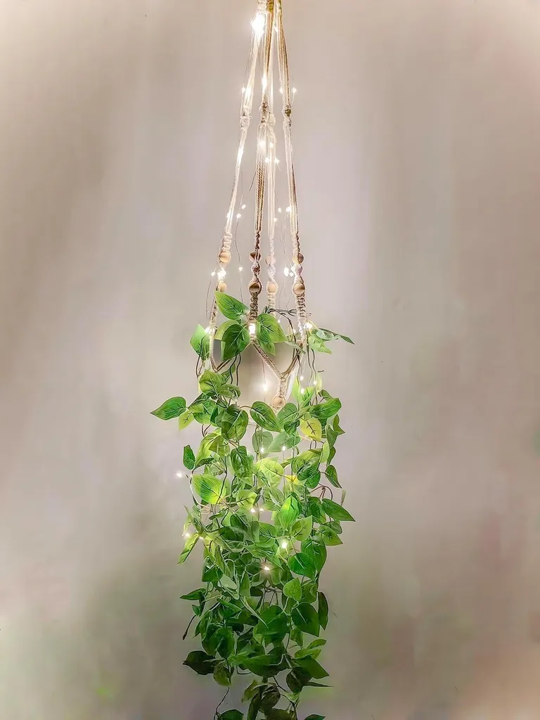 Plante suspendue artificielle lumineuse LED en macramé bohème pour salon