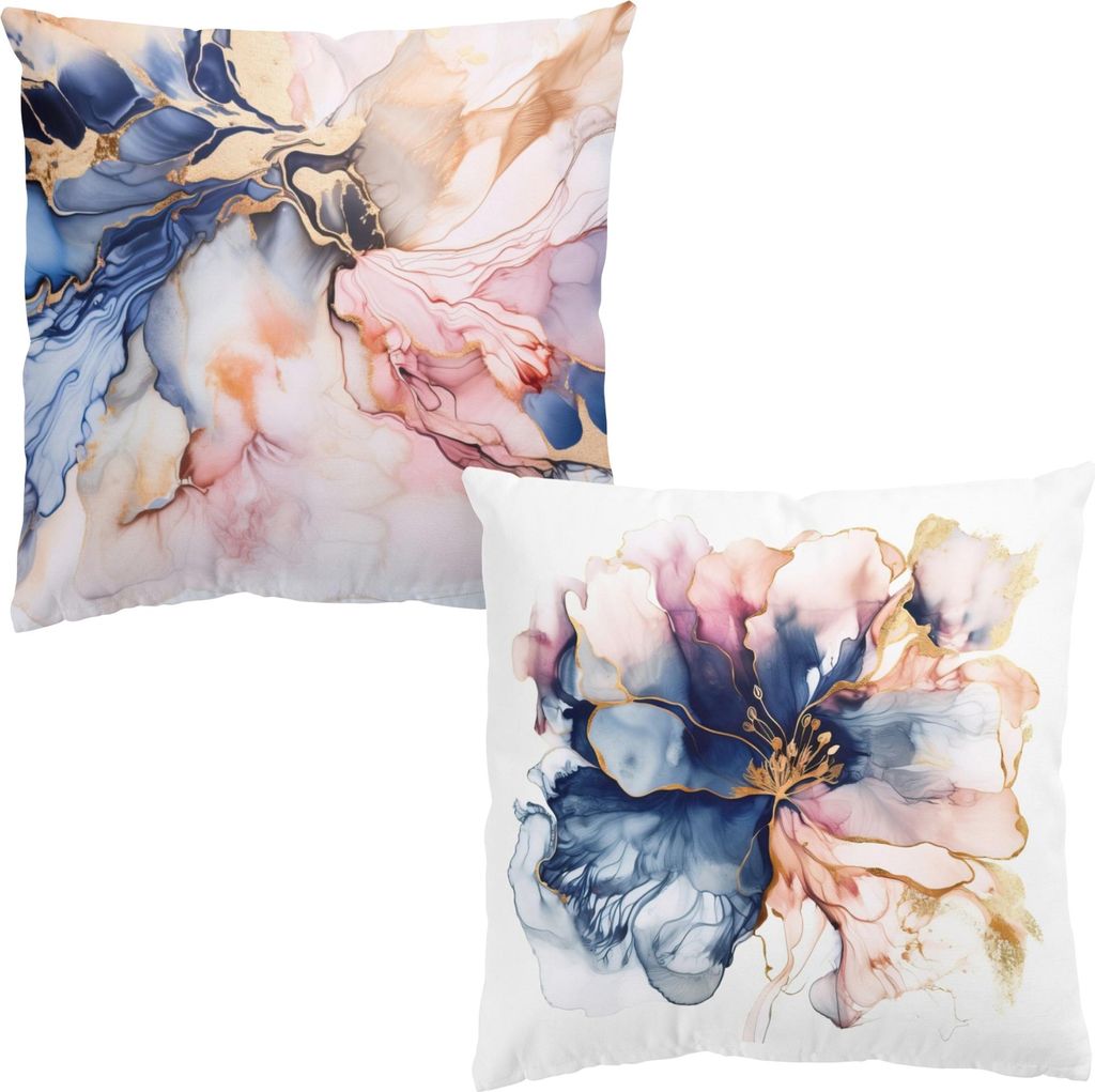 Dekokissen 2-teilig originell drinnen / Indoor Zierkissen Samt waschbar Design blau Aquarell Sofakissen ohne Füllung