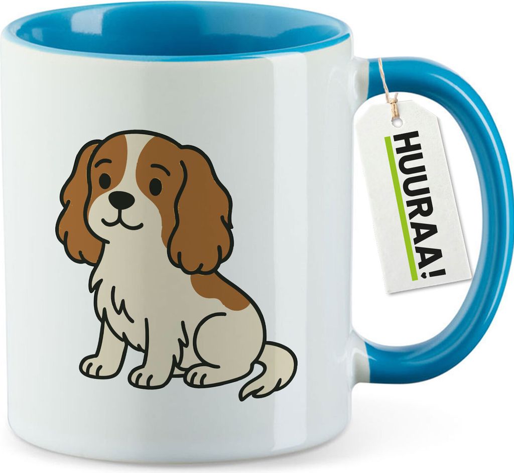 Huuraa Kaffeetasse Cavalier King Charles Spaniel Cavie Comic 330ml Blau Keramik Kaffeebecher Geschenkidee
