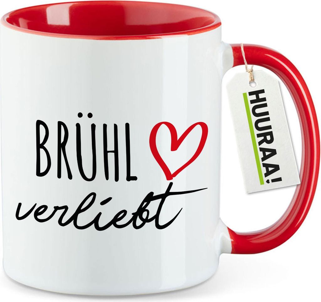 Huuraa Kaffeetasse Brühl verliebt 330ml Rot Keramik Kaffeebecher Geschenkidee