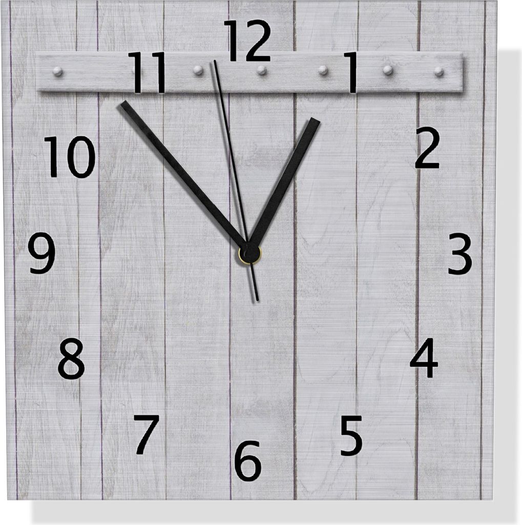 Wallario Design Wanduhr Graue Holztür aus Aluverbund, Größe 30 x 30 cm