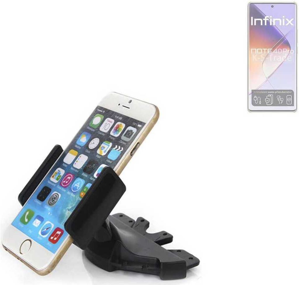 K-S-Trade CD Schlitz Halterung kompatibel mit Infinix Note 40 Pro Autohalterung KFZ-Halter Radio Handy Halterung 360° drehbar schwarz