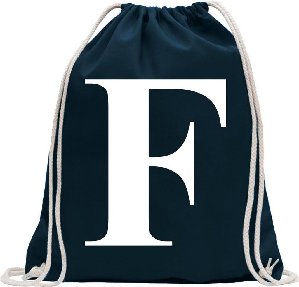 Kiwistar - Turnbeutel - dunkelblau - Buchstabe F - Alphabet - Fun Rucksack Sport Beutel Gymsack Baumwolle mit Ziehgurt