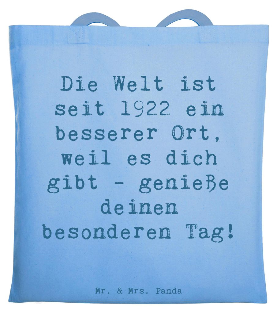 Mr. & Mrs. Panda Tote Bag Spruch 1922 Geburtstag - Sky Blue - Geschenk, Retro-Geschenk, Erinnerungen, Alter, geboren, Happy Birthday, Die Welt ist ...