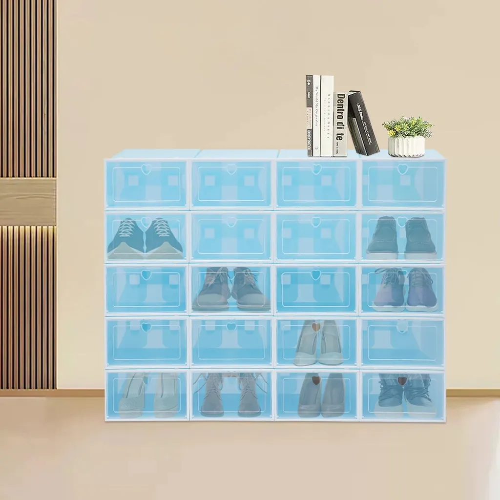 Organisateur de Dressing : 20 Boîtes de Rangement Chaussures Bleu PP/ABS