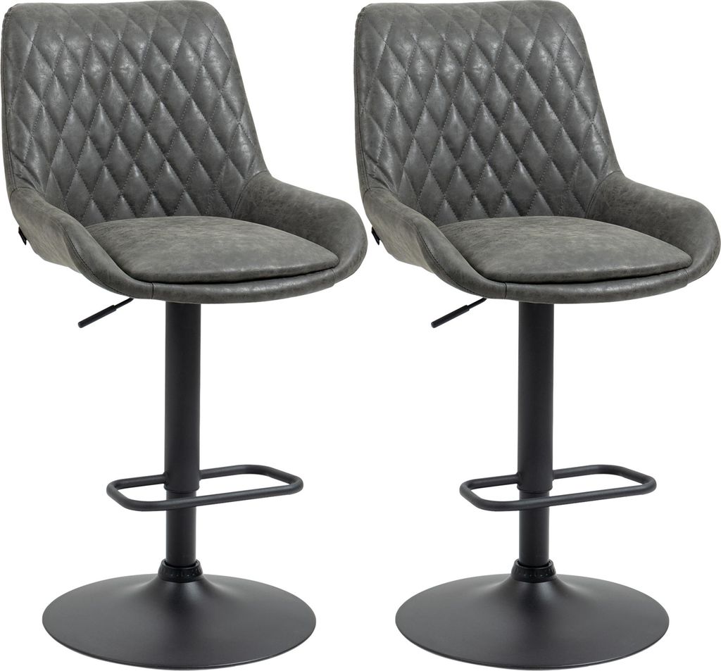 Barhocker Küchenhocker Designhocker, höhenverstellbar, mit Fußstütze, 51 cm x 59 cm x 117 cm, Dunkelgrau + Schwarz