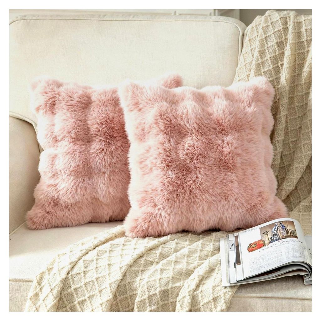 2er Set Kissenbezüge im minimalistischen Stil 45x45cm, Flauschige Plüsch-Akzentkissenbezüge für die Couch (Rosa)