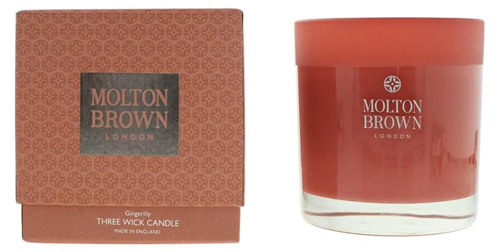 Bougie Molton Brown Gingerlily 3 mèches 480 g contre les odeurs maison