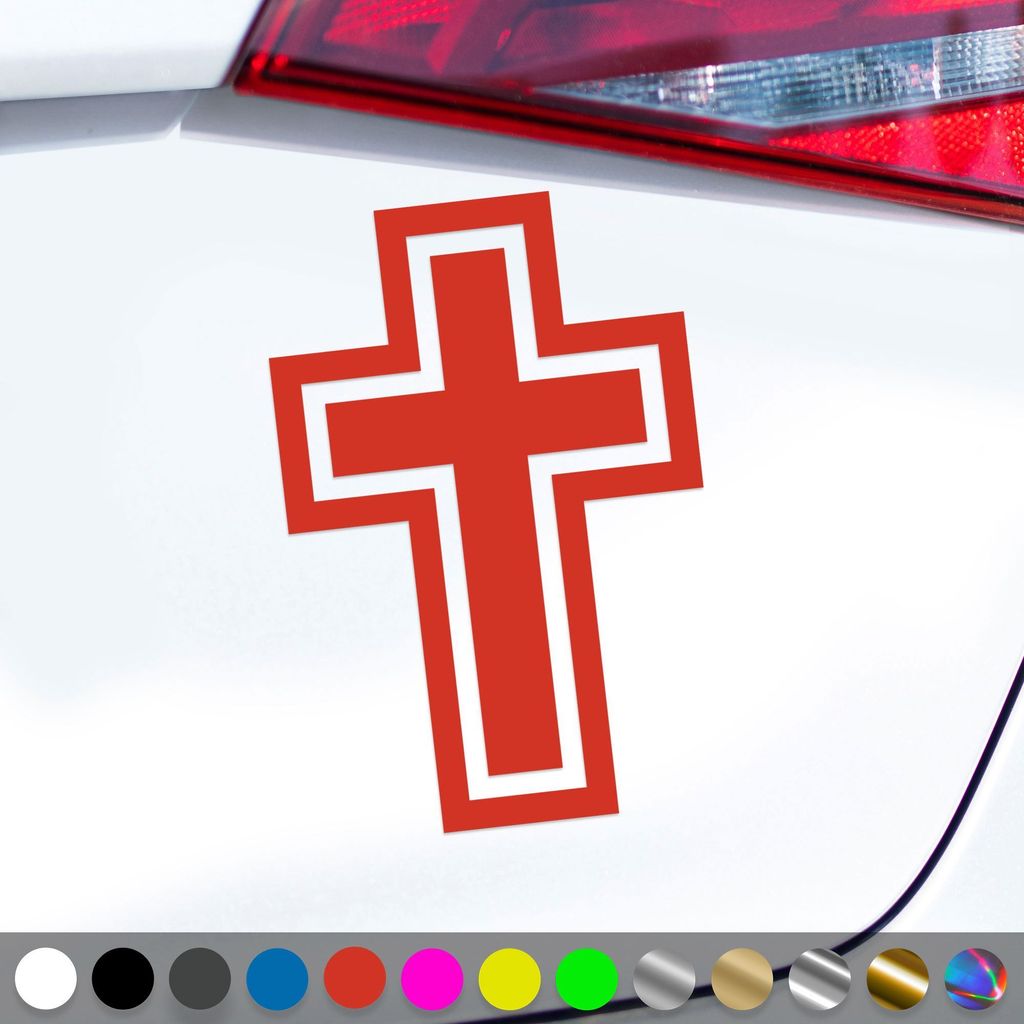 PantherPixel Kreuz Aufkleber Christentum Kirche Jesus Christus Sticker Auto Geschenkidee Farbe Rot