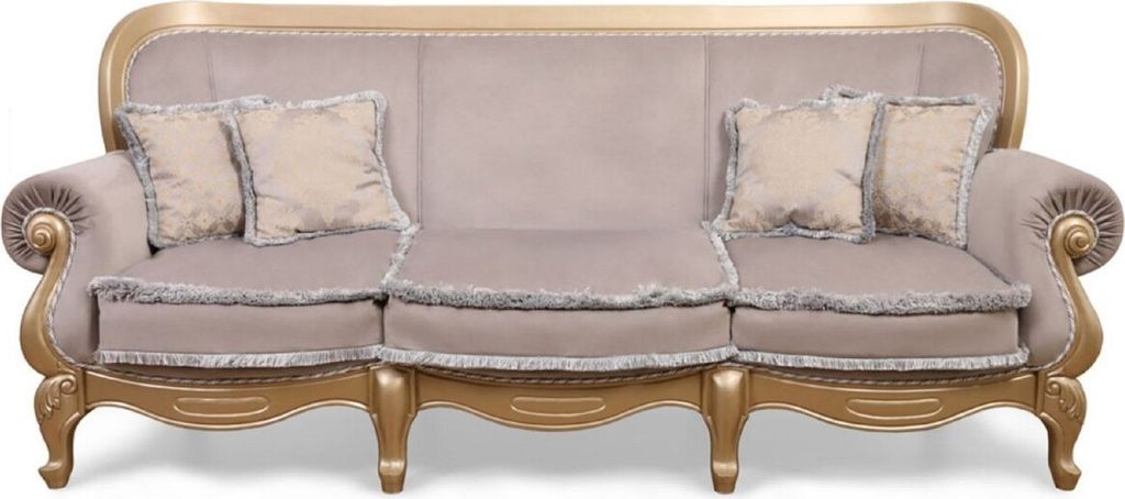 Casa Padrino Luxus Barock Wohnzimmer Sofa Grau / Gold - Handgefertigtes Barockstil Sofa - Prunkvolle Luxus Wohnzimmer Möbel im Barockstil - Barock...