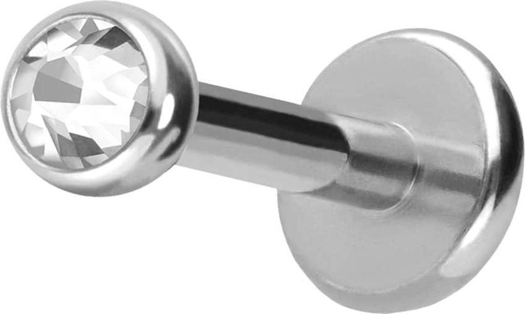Ohrpiercing, Nasenpiercing Titan Labret mit Push Fit KRISTALL Silber Stablänge: 8mm + Stabstärke: 1,2mm + Kugelgröße: 2,5mm