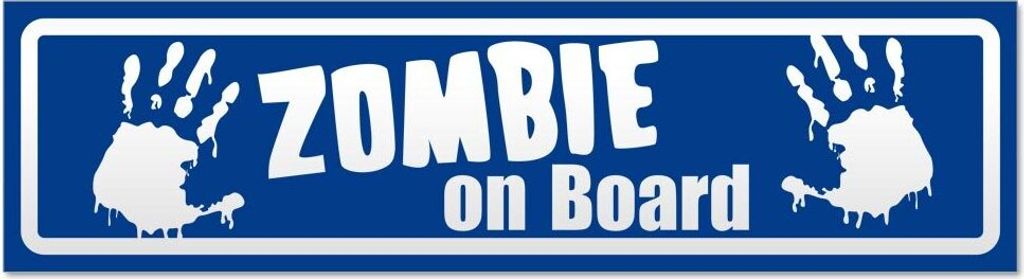 Kiwistar - Autoaufkleber - Verkehrsblau - 60 x 16 cm - Zombie ob Board invertiert - Hinweis Aufkleber Sticker für Auto, Kfz, Fahrrad, PKW, LKW