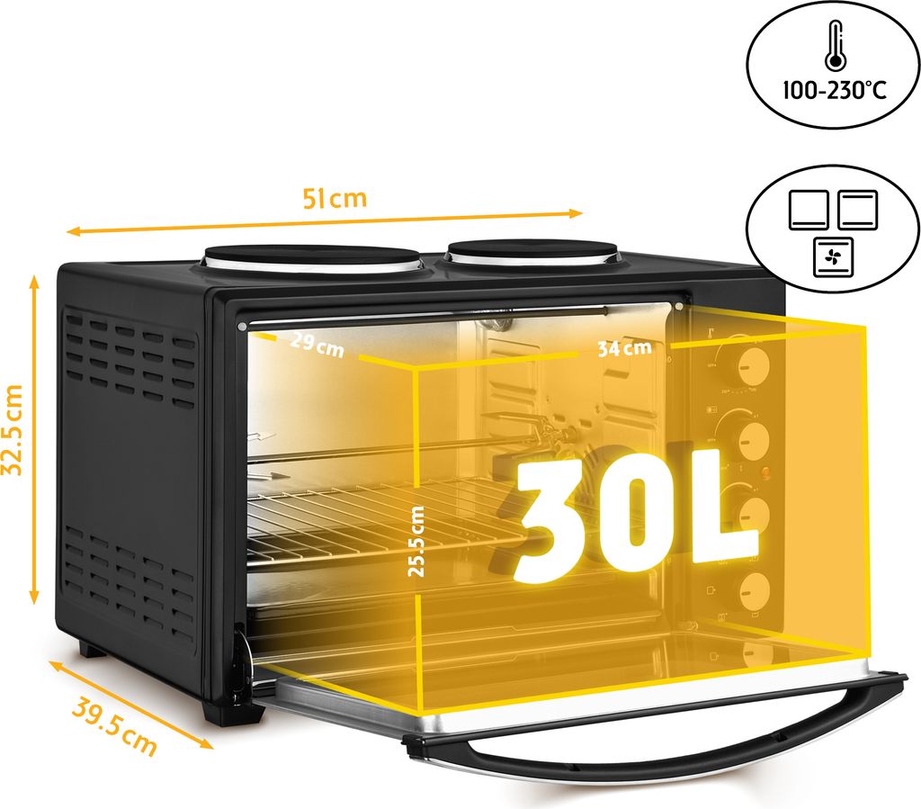 TZS First Austria Minibackofen mit Kochplatten und Umluft, Produktbild 2